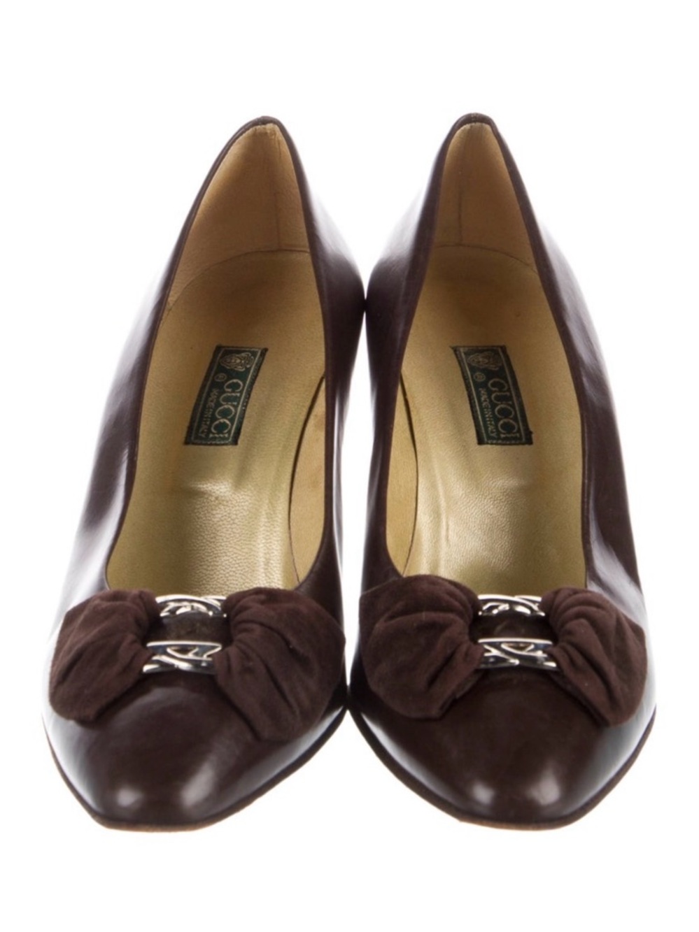 Gucci Dark Brown Leather Pumps with Bow